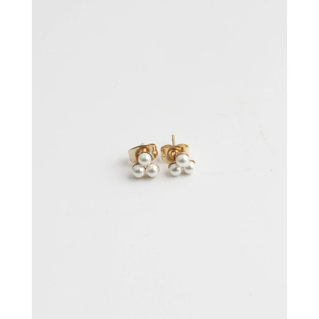 'SIMPLICITÉ' STUDS  PEARLS & GOLD - STAINLESS STEEL