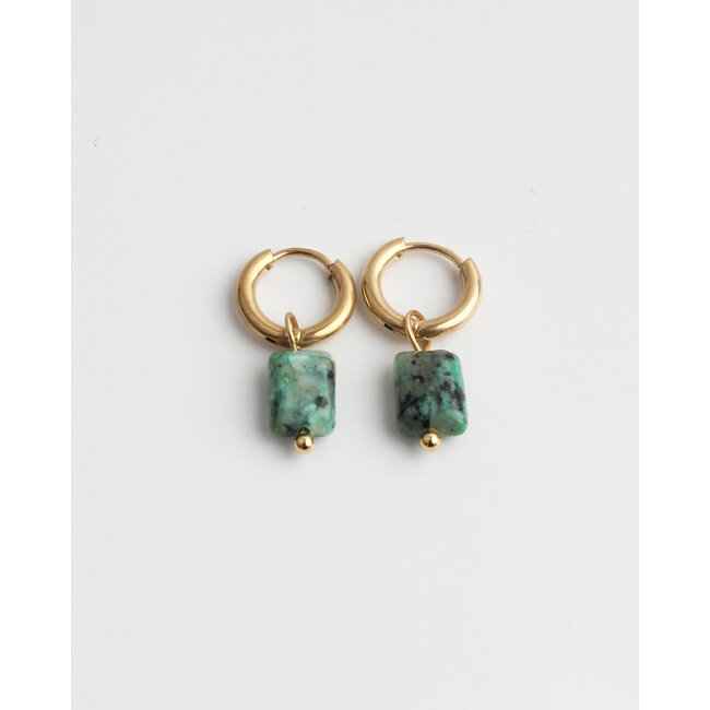 Rocky Green Stone Earrings Gold - Stainless Steel