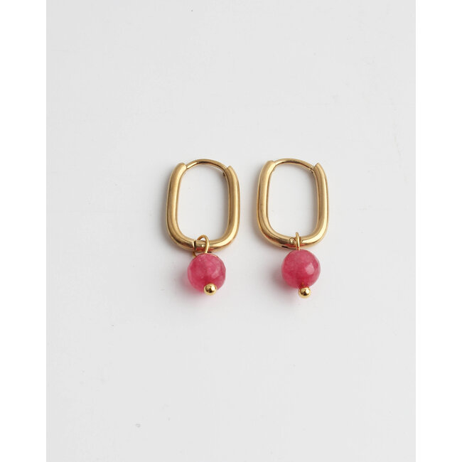 Boucles d'oreilles en pierre naturelle 'Zuzy' Rhodonite - Acier inoxydable