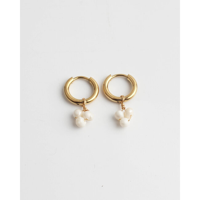 'Zara' Earrings Fresh Water Pearls & Gold - Stainless Steel