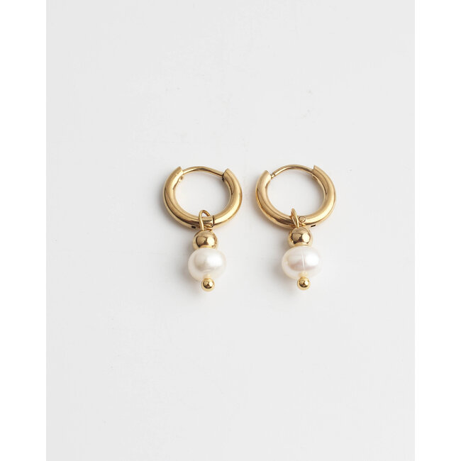 Boucles d'Oreilles 'Veerle' Or & Perle - Acier Inoxydable