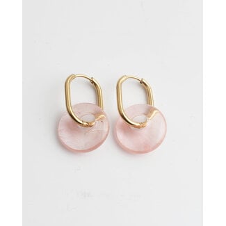 'Tirza' Earrings PINK Stone  - Stainless Steel