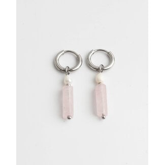 Boucles d'Oreilles Dora & Pearl Quartz Rose Argent - Acier Inoxydable