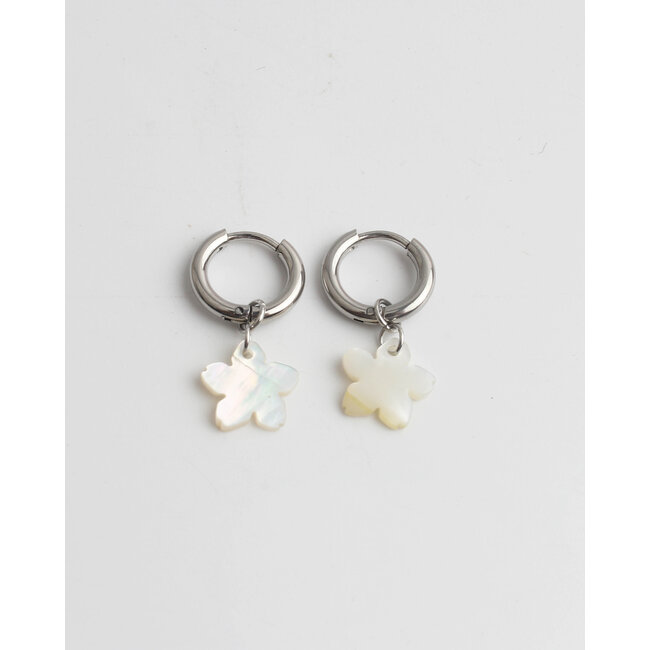 Flower Shell Earrings Silver - Stainless Steel