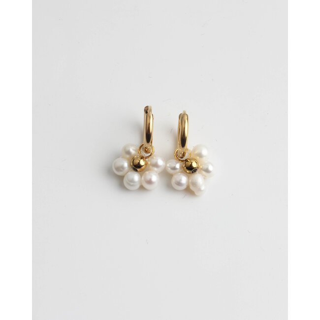 Boucles d'Oreilles 'Fleur Blanche' Doré - Acier Inoxydable