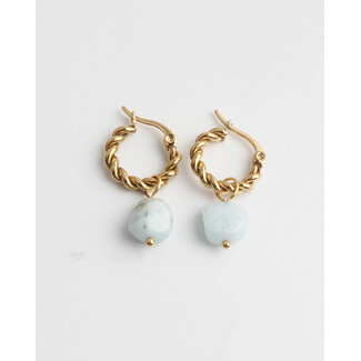 Louane 'Light Blue Natural Stone Twist Hoops Gold - Acero inoxidable