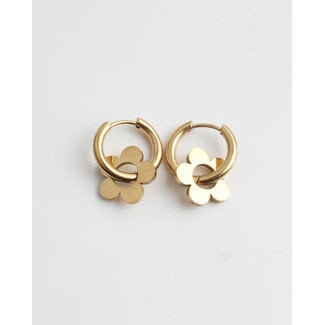 Hermoso oro de los aros de flores - acero inoxidable