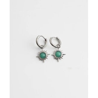 Boucles d'Oreilles Soleil Vert Argent - Pierre naturelle - acier inoxydable