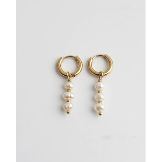 Boucles d'oreilles 'Mon Cheri' blanc & or - acier inoxydable