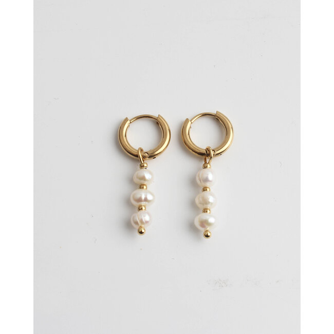 Boucles d'oreilles 'Mon Cheri' blanc & or - acier inoxydable