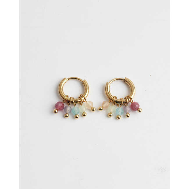 Boucles d'oreilles pierres naturelles multicolores 'Gina' - acier inoxydable
