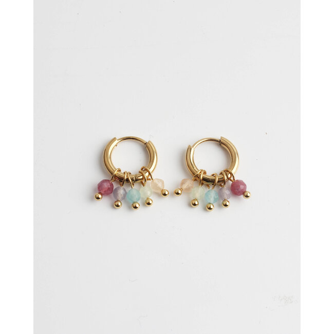 'Gina' multicolor natural stone earrings - stainless steel