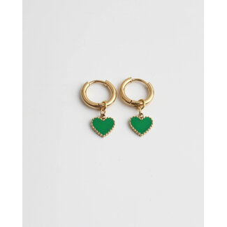 Boucles d'Oreilles Coeur Emanuel Vert Doré - acier inoxydable