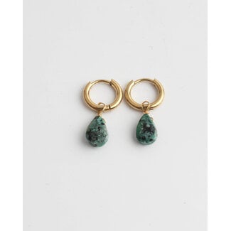 'Aline' Earrings Rocky Green Natural Stone Gold - stainless steel