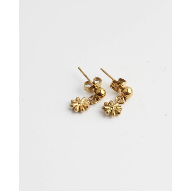 Boucles d'Oreilles Petite Marguerite Dorée - Acier Inoxydable