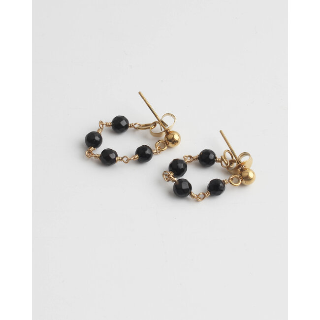 Boucles d'Oreilles 'Léa' Pierre Naturelle Noire - Acier Inoxydable