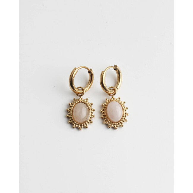 'Jolie' Pink Natural Stone Earrings Gold - Stainless Steel