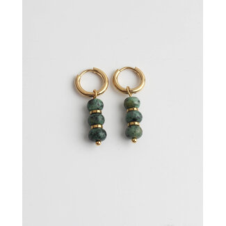 Boucles d'oreilles 'Yvette' Rocky Green or - acier inoxydable