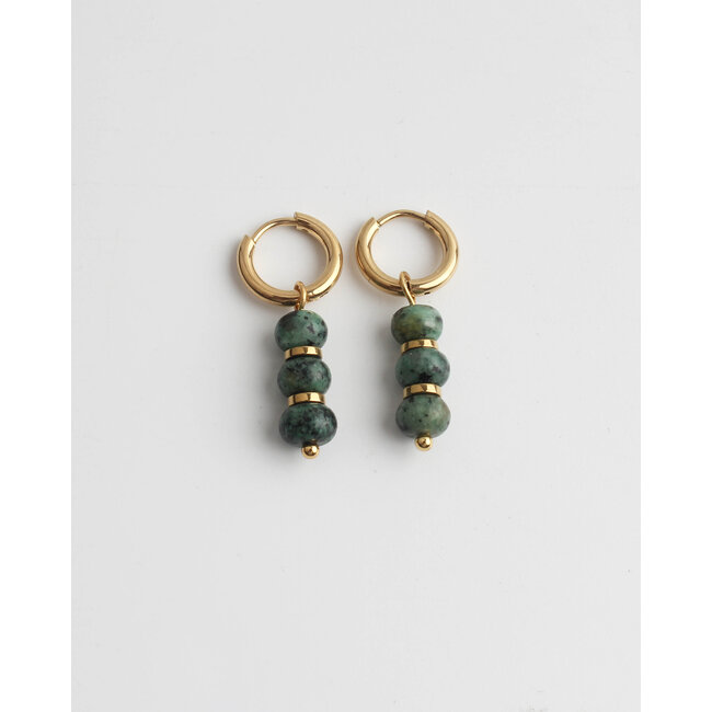 Boucles d'oreilles 'Yvette' Rocky Green or - acier inoxydable