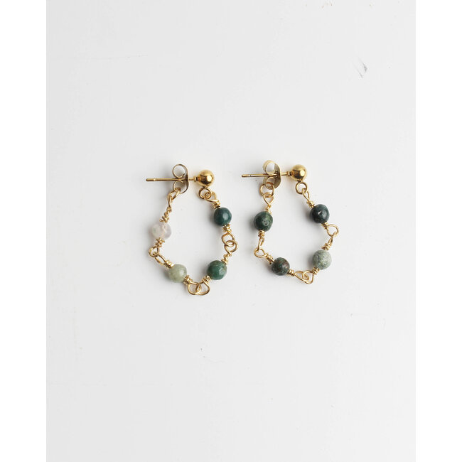 'Léa' Earrings Green Natural Stone - Stainless Steel