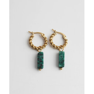 Boucles d'Oreilles 'Odilia' Or & Pierre Verte - acier inoxydable