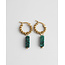 Boucles d'Oreilles 'Odilia' Or & Pierre Verte - acier inoxydable