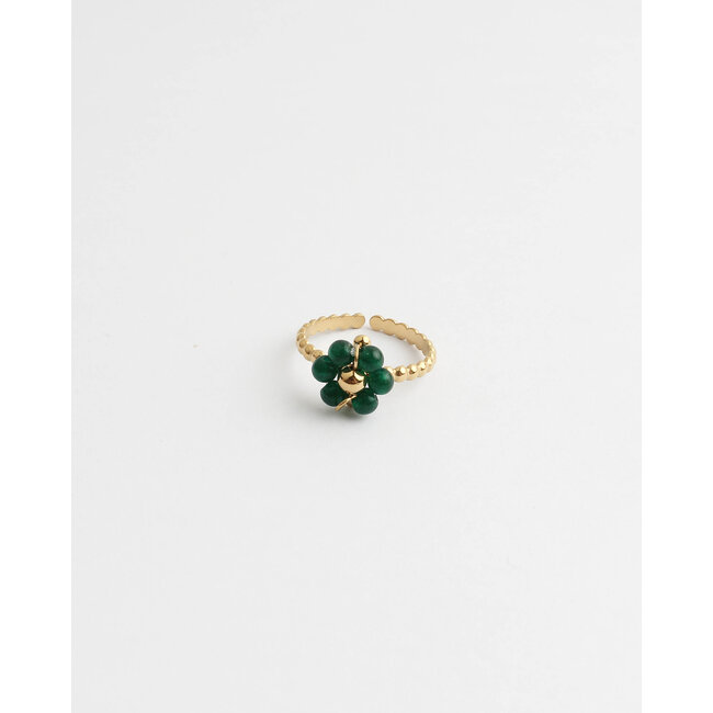 'Fleur vert' ring  - stainless steel (verstelbaar)