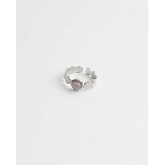 'Noé' ring silver pink stone - stainless steel (adjustable)