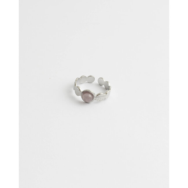 'Noé' ring silver pink stone - stainless steel (verstelbaar)