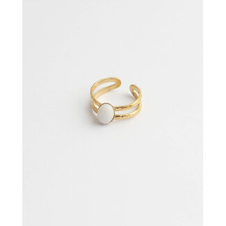 'Suzi' natural stone ring white - stainless steel (verstelbaar)