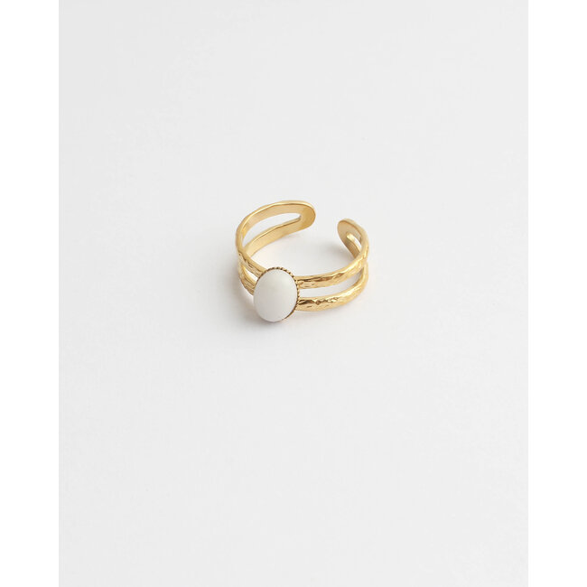 'Suzi' natural stone ring white - stainless steel (adjustable)
