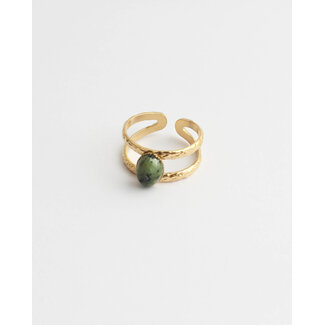 Bague minimaliste petite pierre naturelle verte - acier inoxydable (aj -  Notbranded