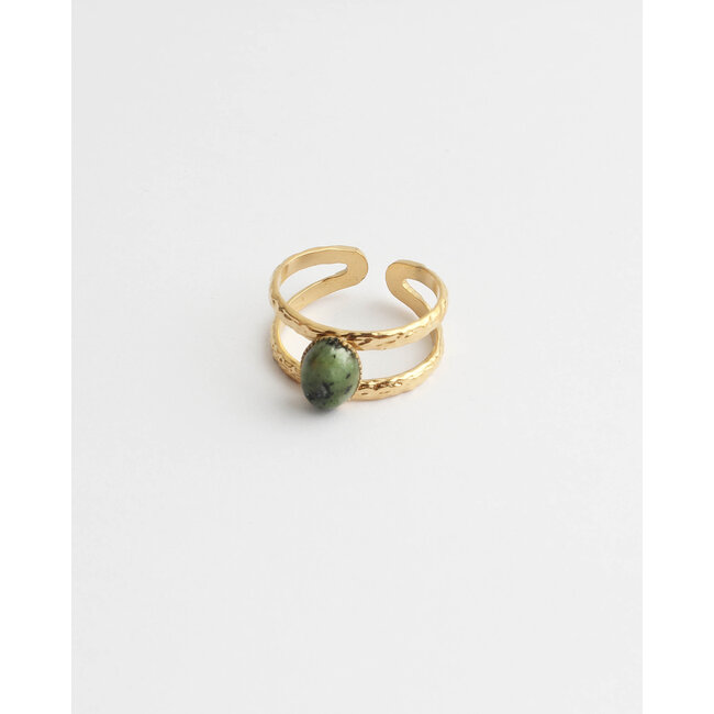 'Suzi' natural stone ring rocky green - stainless steel (verstelbaar)