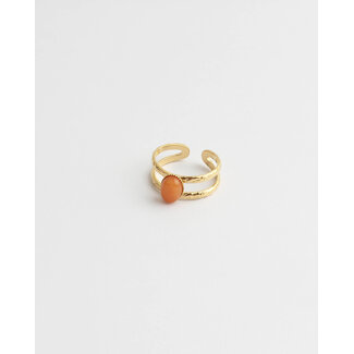 'Suzi' natural stone ring orange - stainless steel (verstelbaar)