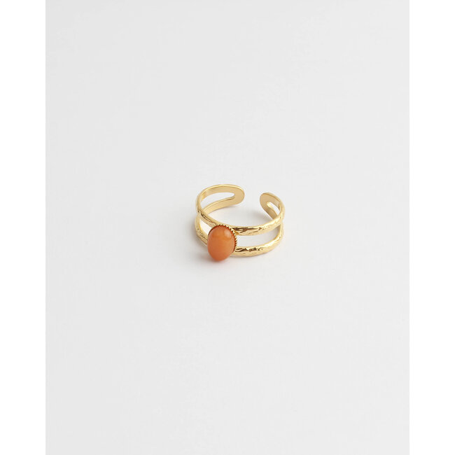 'Suzi' natural stone ring orange - stainless steel (adjustable)