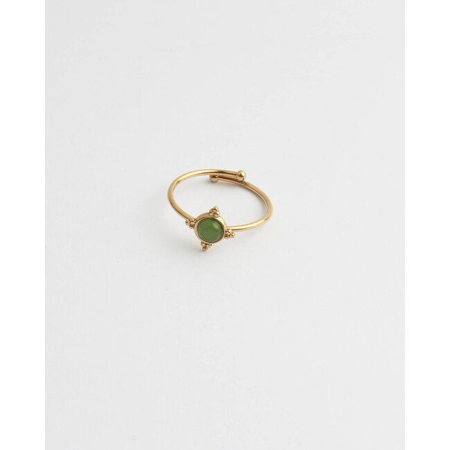 Minimalist small light green stone ring - stainless steel (adjustable)