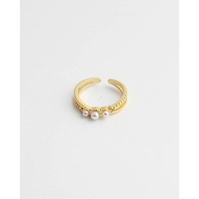 Ring 'Trois perles' Gold - Edelstahl (verstellbar)