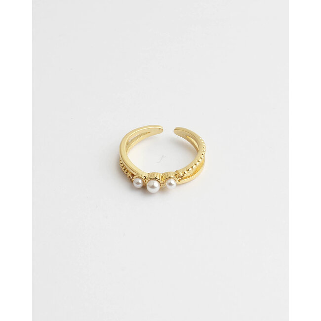 ' Trois perles' ring gold - stainless steel (verstelbaar)