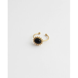 'Jolie' ring Black Natural Stone - stainless steel (adjustable)