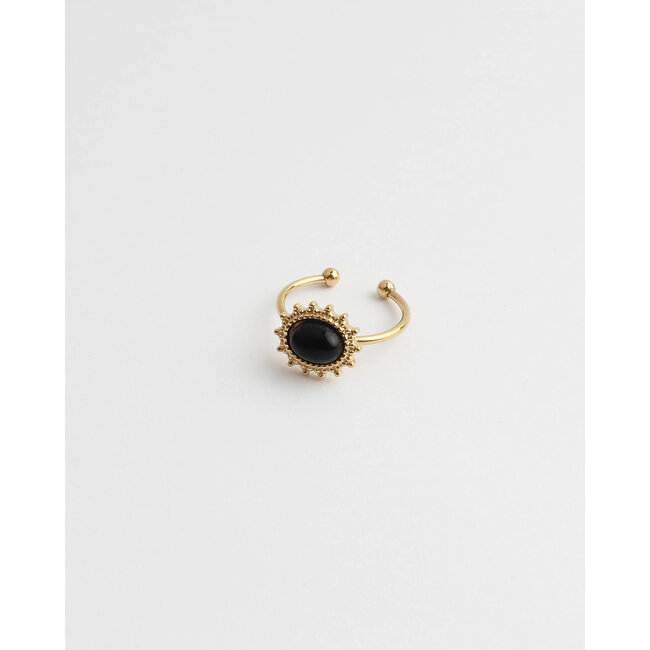 'Jolie' ring Black Natural Stone - stainless steel (adjustable)