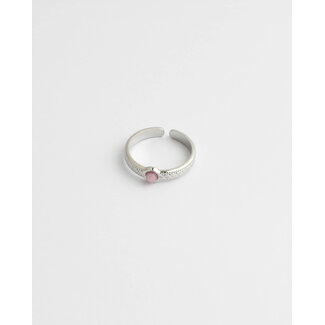 'Zosia' RING SILVER Pink - Stainless Steel (adjustable)