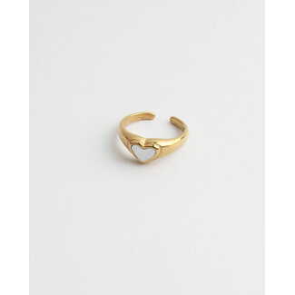 White Pearl Heart Ring Gold - Edelstahl (verstellbar)