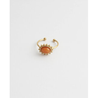 'Jolie' ring Orange Natural Stone - stainless steel (adjustable)