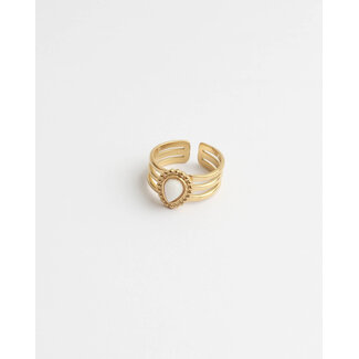 'Menthe' ring gold white natural stone - stainless steel (verstelbaar)