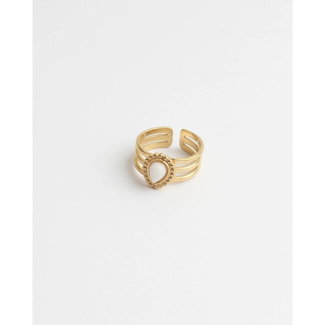 'Menthe' ring gold white natural stone - stainless steel (adjustable)