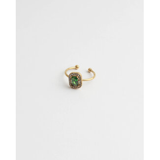 Anillo de strass de Green Strass, acero inoxidable (Verstelbaar)