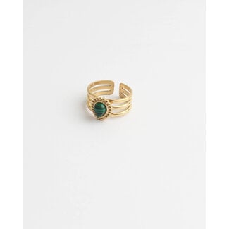 Bague 'Menthe' or vert pierre naturelle - acier inoxydable (réglable)