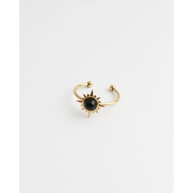 'Chasing the sun' ring gold & black - stainless steel (verstelbaar)