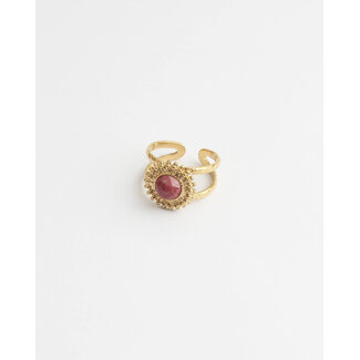 'AMY' PINK STONE RING GOLD - STAINLESS STEEL (VERSTELBAAR)