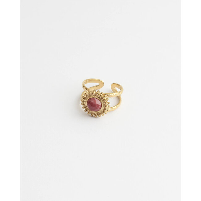 'AMY' PINK STONE RING GOLD - STAINLESS STEEL (ADJUSTABLE)